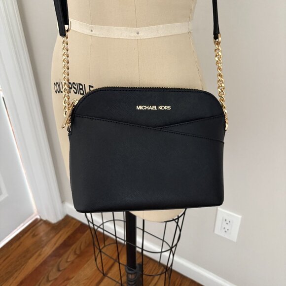 MICHAEL KORS Jet Set Travel Dome Crossbody Saffiano Leather Bag Black - Picture 2 of 10